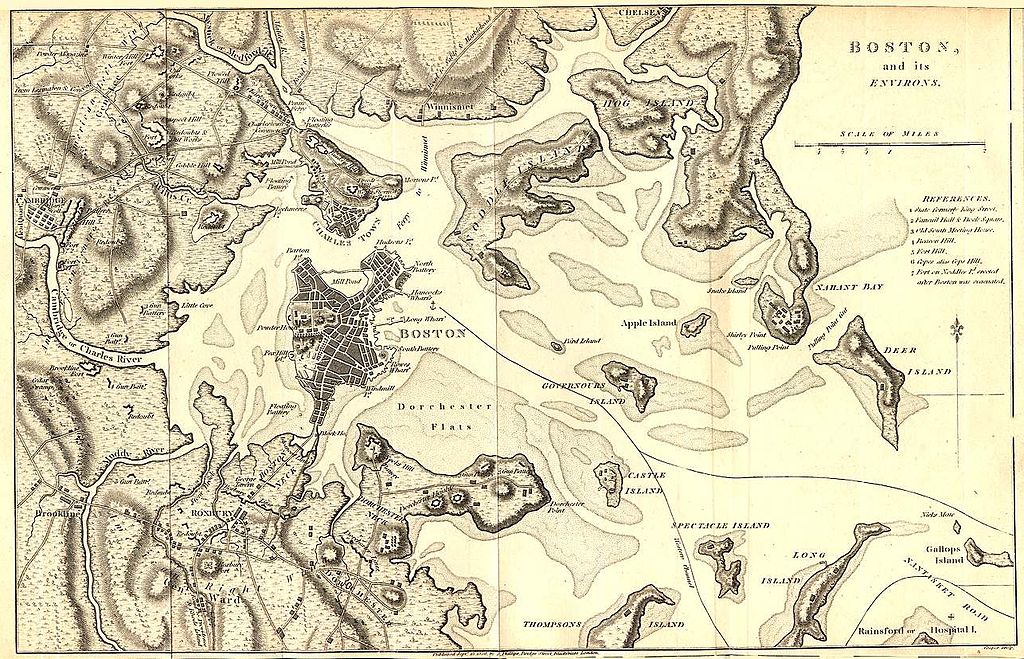Map of Boston, Dorchester, and nearby areas circa 1770
