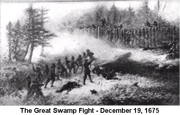 Black and white drawing depicting the Great Swamp Fight