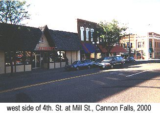 Color photo of the west side of 4th. St. at Mill St., Cannon Falls, 2000, showing the presumed location of Dibble Bros. butcher shop