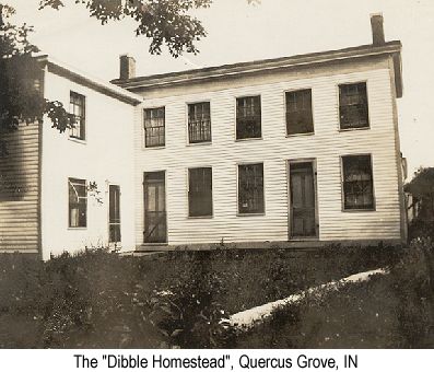 Black and white photo of the Dibble 'Homestead' in Quercus Grove, IN