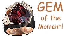 A ruby ring studded with small diamonds next to the words 'GEM of the Moment!'