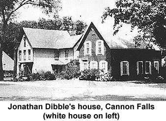 Photocopy of a black and white photo of a white frame house in Cannon Falls once occupied by Jonathan Dibble