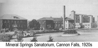 Black and white  photograph of the Mineral Springs Sanatorium in Cannon Falls during the 1920s